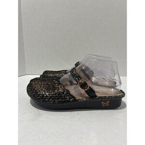 Alegria Womens Leather Mary Jane slip on Tuscany Leopard Gold Stripe Shoes sz 37
